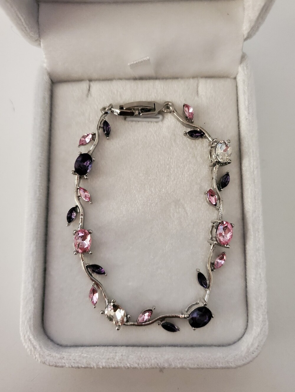 Silver Vine Bracelet - Purple, Pink, & White Stones